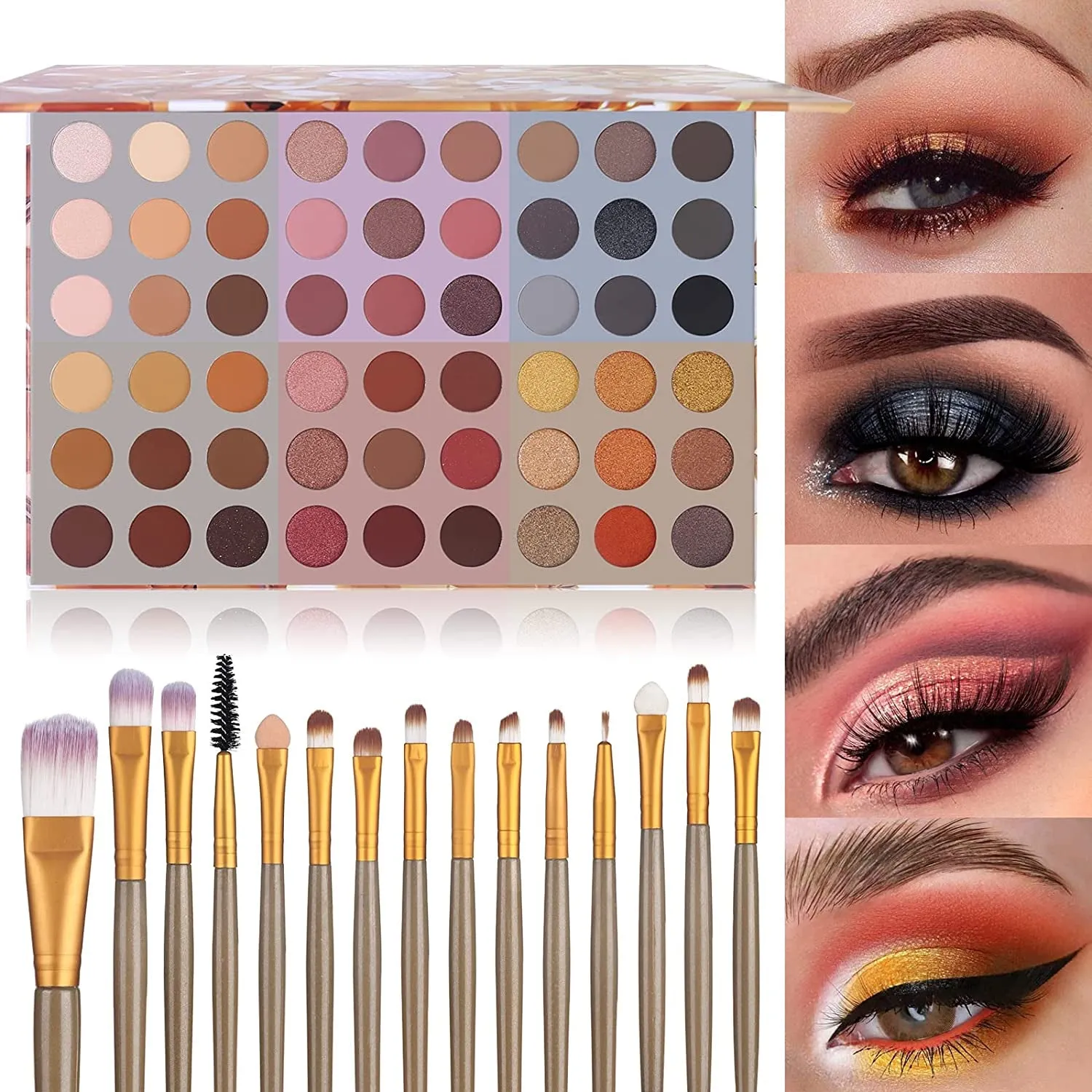 15-Piece Nude & Smoky Eyeshadow Brush Set - 40 Pigmented Shades for Stunning Makeup Looks