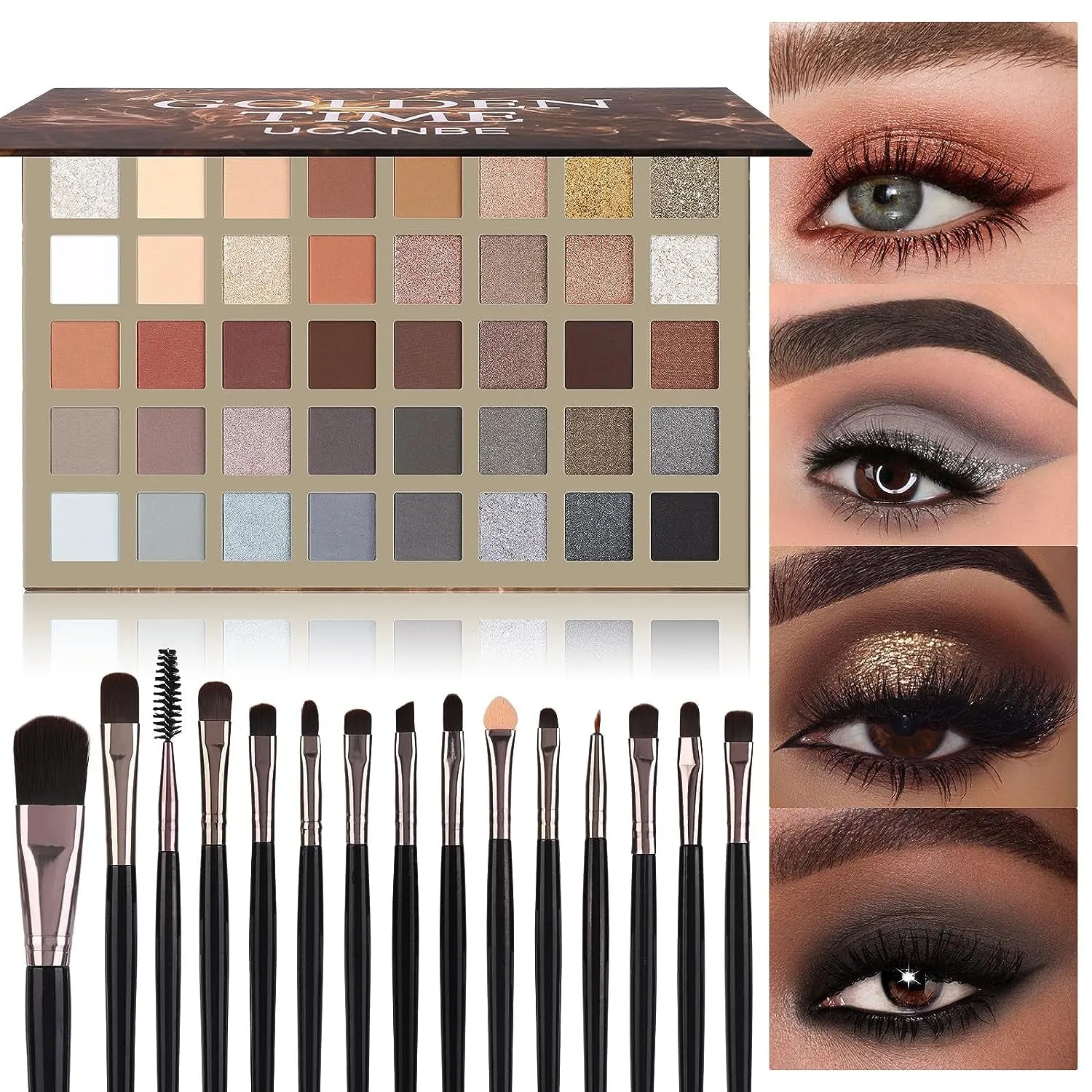 15-Piece Nude & Smoky Eyeshadow Brush Set - 40 Pigmented Shades for Stunning Makeup Looks