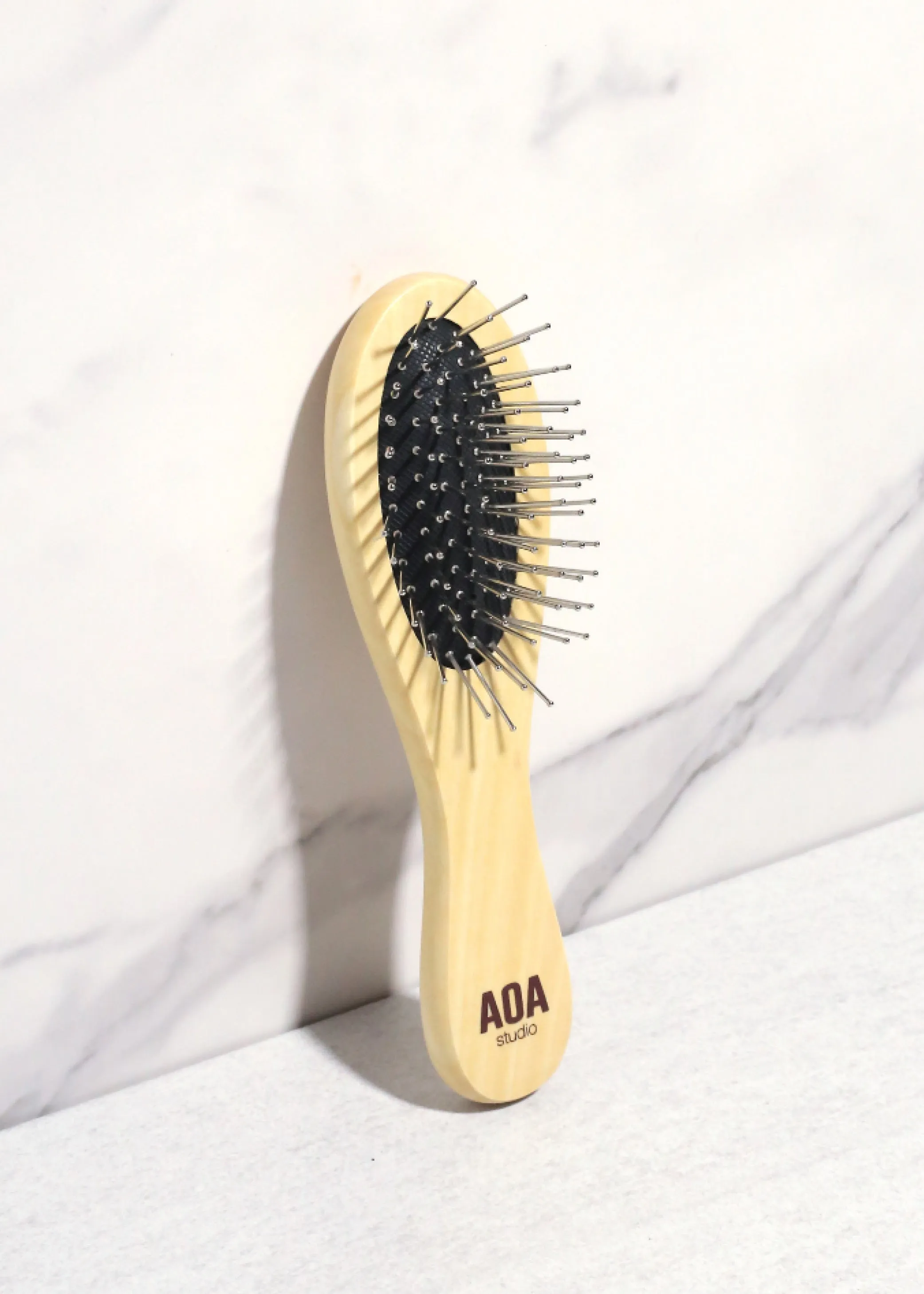 AOA Steel Bristles Wooden Travel Hair Brush