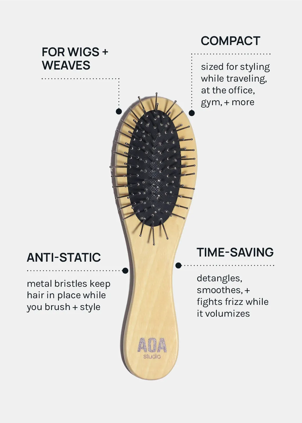 AOA Steel Bristles Wooden Travel Hair Brush