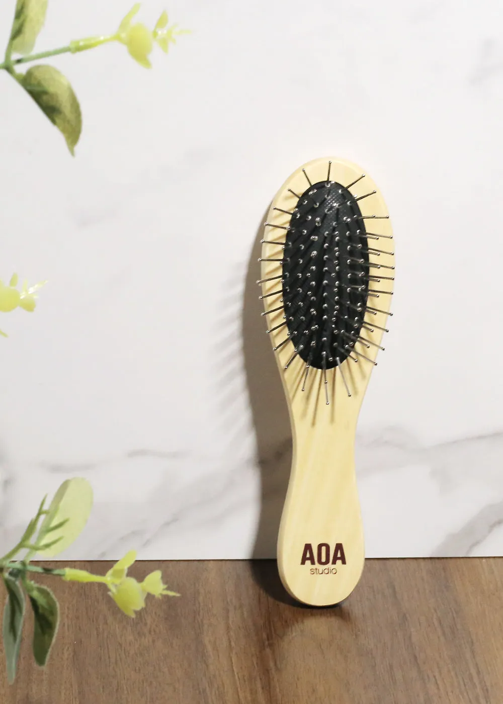 AOA Steel Bristles Wooden Travel Hair Brush