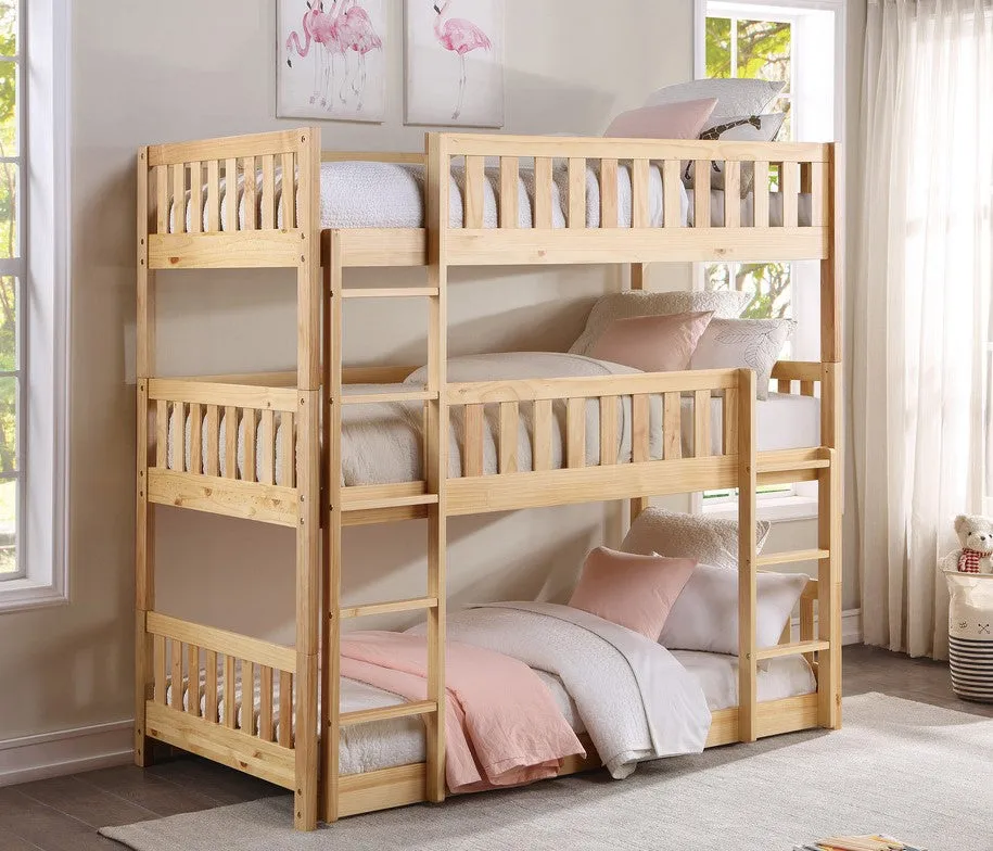 Bartly Natural Pine Finish Wood Twin Triple Bunk Bed