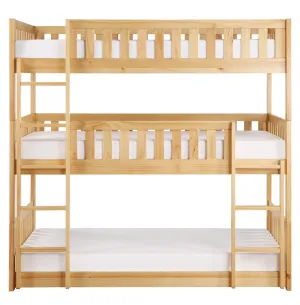 Bartly Natural Pine Finish Wood Twin Triple Bunk Bed