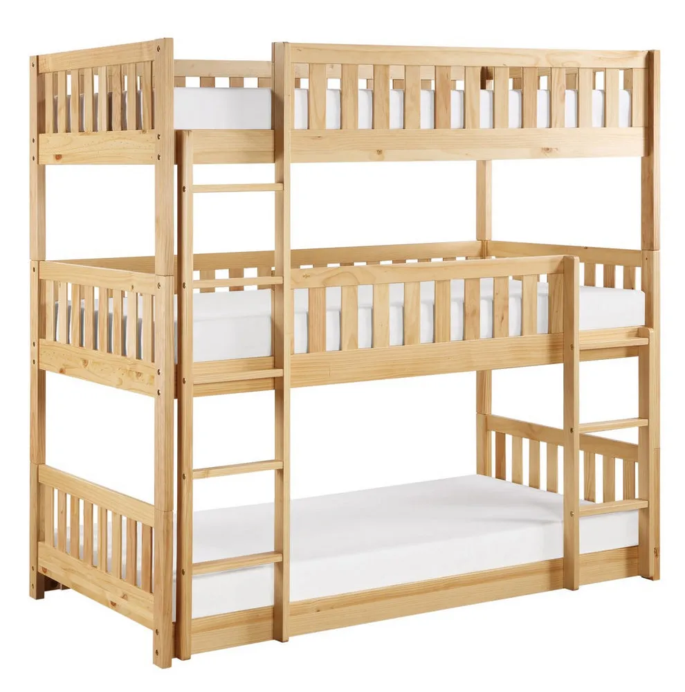 Bartly Natural Pine Finish Wood Twin Triple Bunk Bed