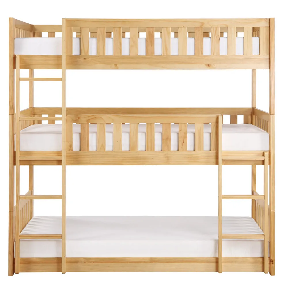 Bartly Natural Pine Finish Wood Twin Triple Bunk Bed