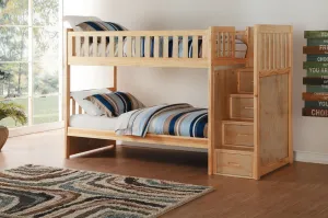 Bartly Natural Pine Wood Bunk Bed with Step Storage