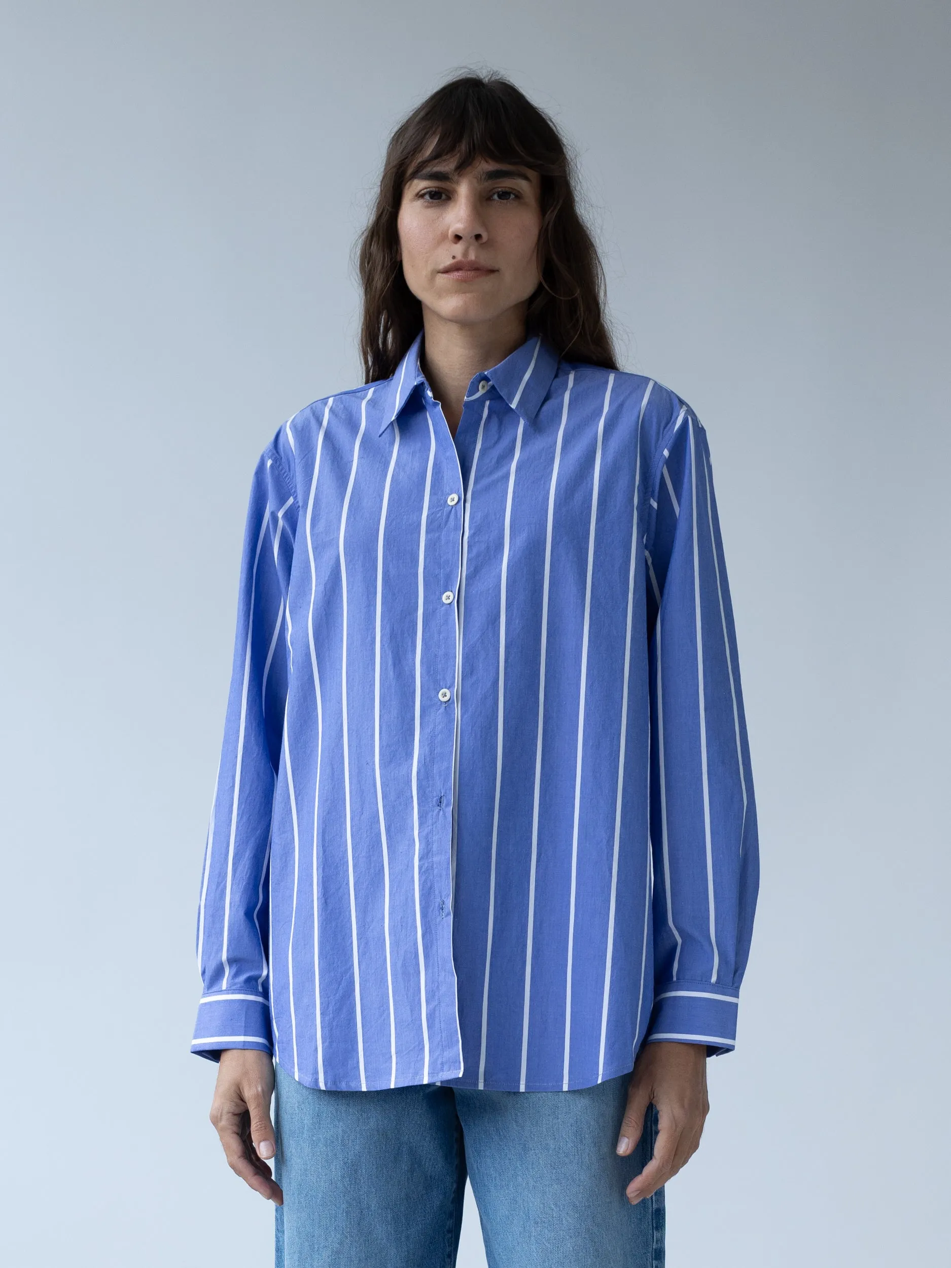 Classic Button Down in Wide Blue Stripe