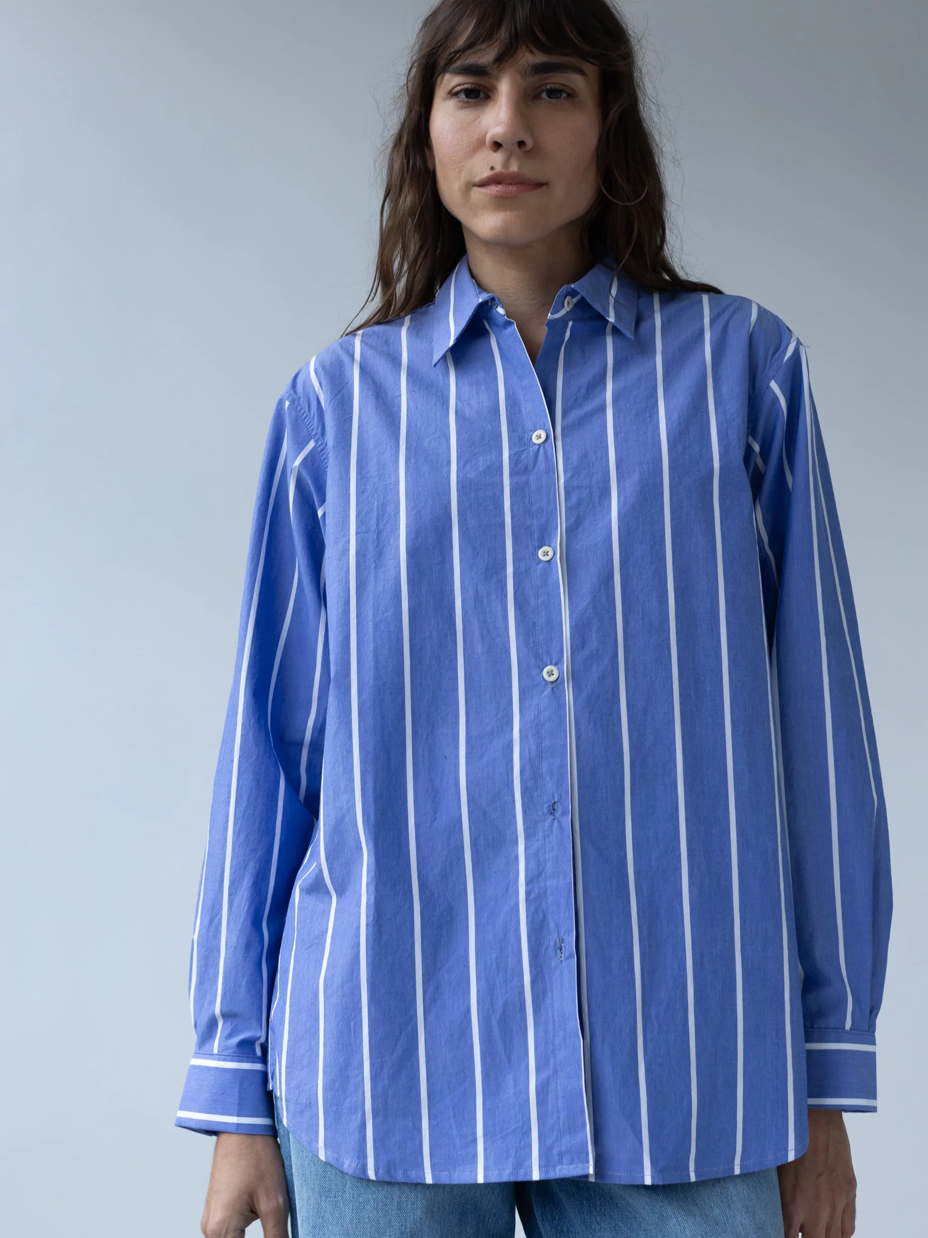 Classic Button Down in Wide Blue Stripe