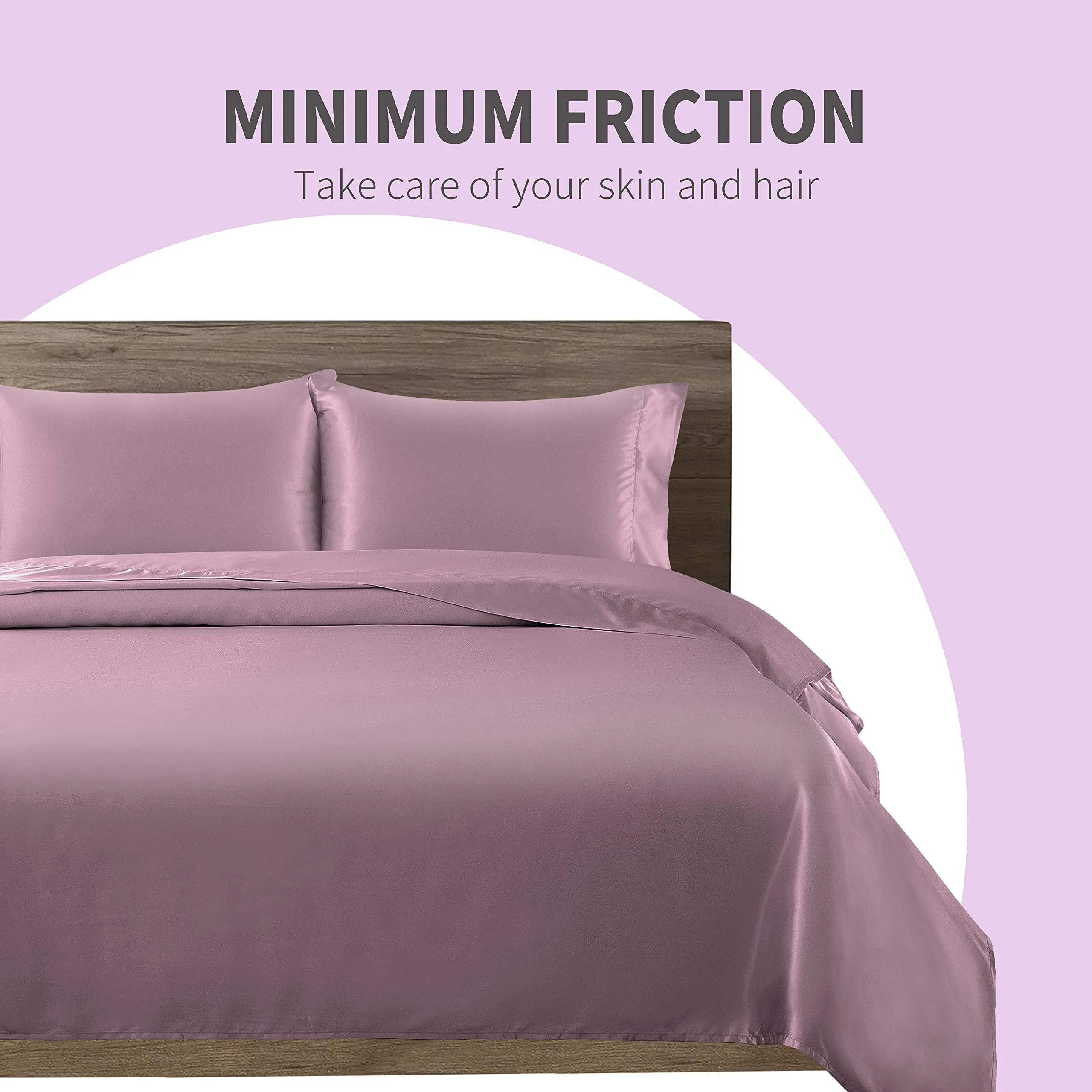 Cobedzy Satin Sheets Full Size, 4 Pcs Silky Soft Satin Bed Sheets Full Set with Deep Pockets, Extra Smooth & Luxurious Microfiber Sheet for Hair and Skin(Purple)