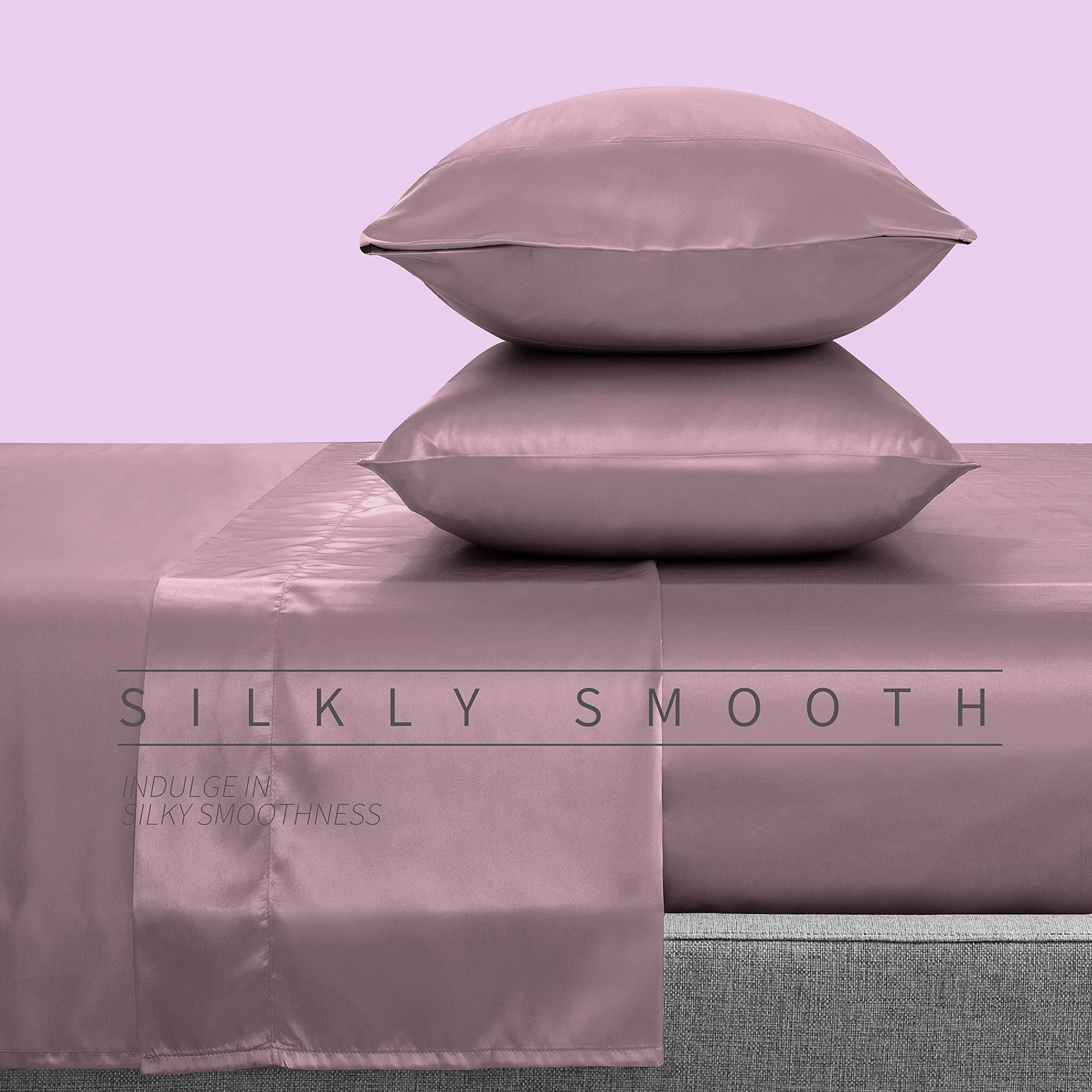 Cobedzy Satin Sheets Full Size, 4 Pcs Silky Soft Satin Bed Sheets Full Set with Deep Pockets, Extra Smooth & Luxurious Microfiber Sheet for Hair and Skin(Purple)