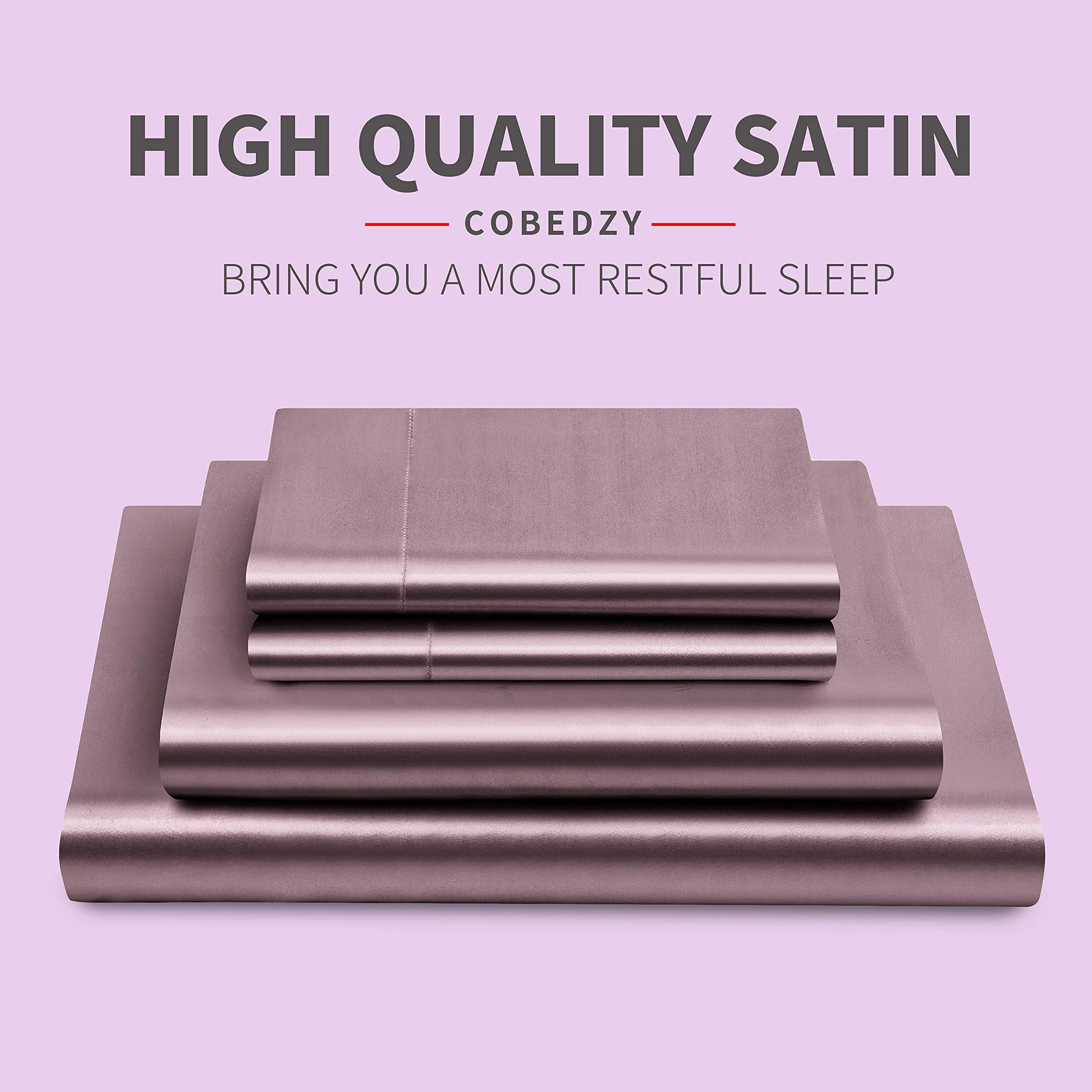 Cobedzy Satin Sheets Full Size, 4 Pcs Silky Soft Satin Bed Sheets Full Set with Deep Pockets, Extra Smooth & Luxurious Microfiber Sheet for Hair and Skin(Purple)