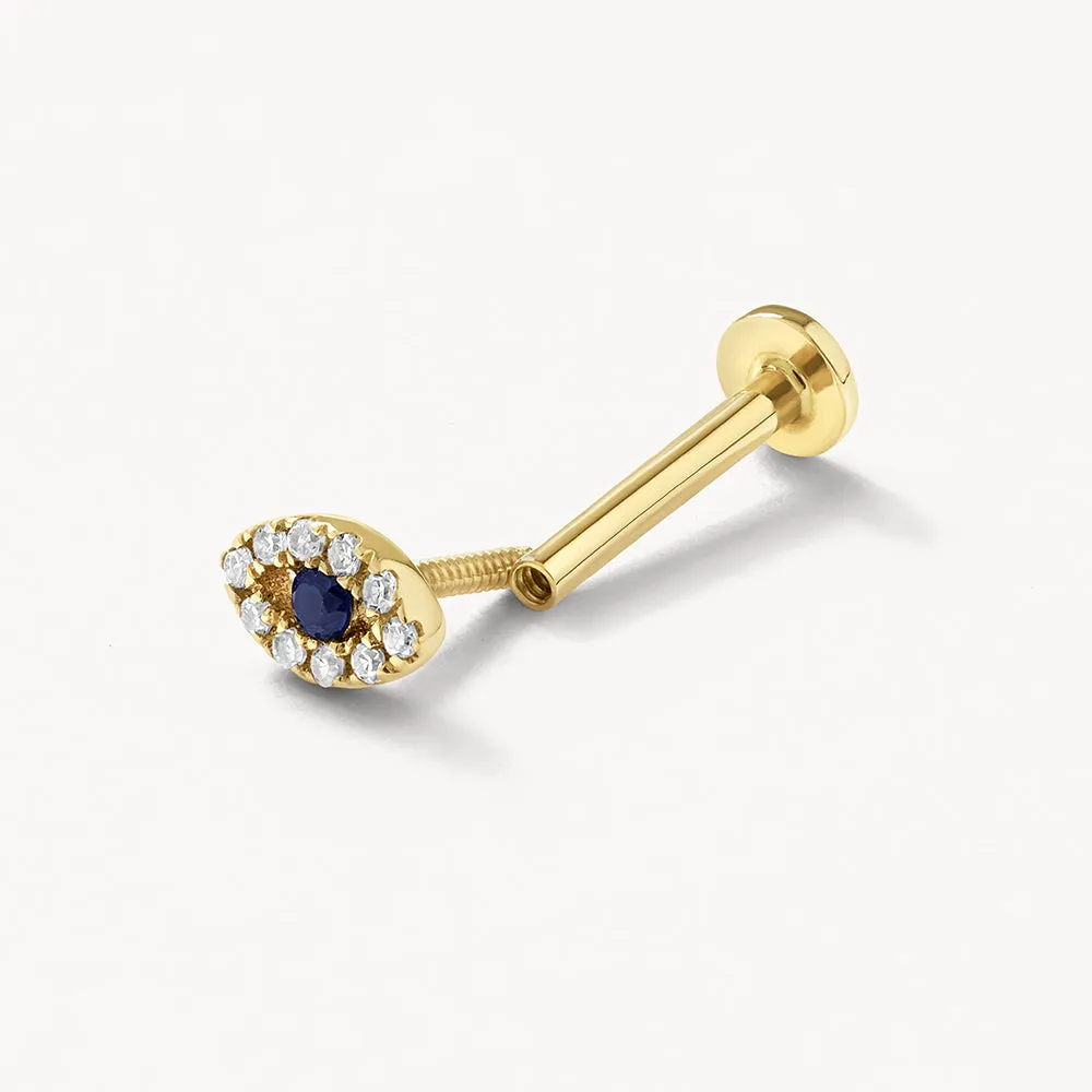 Diamond Evil Eye Helix Single Stud Earring in 10k Gold