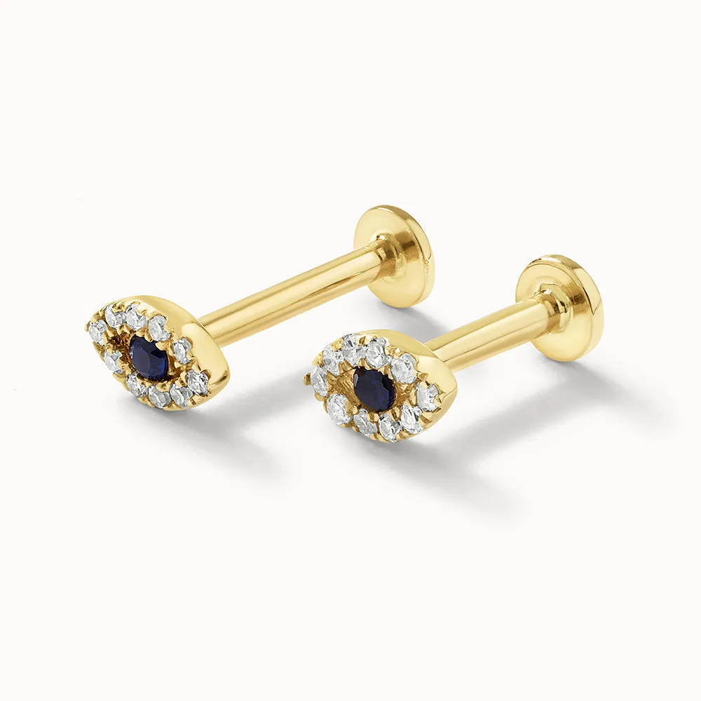 Diamond Evil Eye Helix Single Stud Earring in 10k Gold