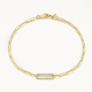 Diamond Paperclip Chain Bracelet in 10k Gold