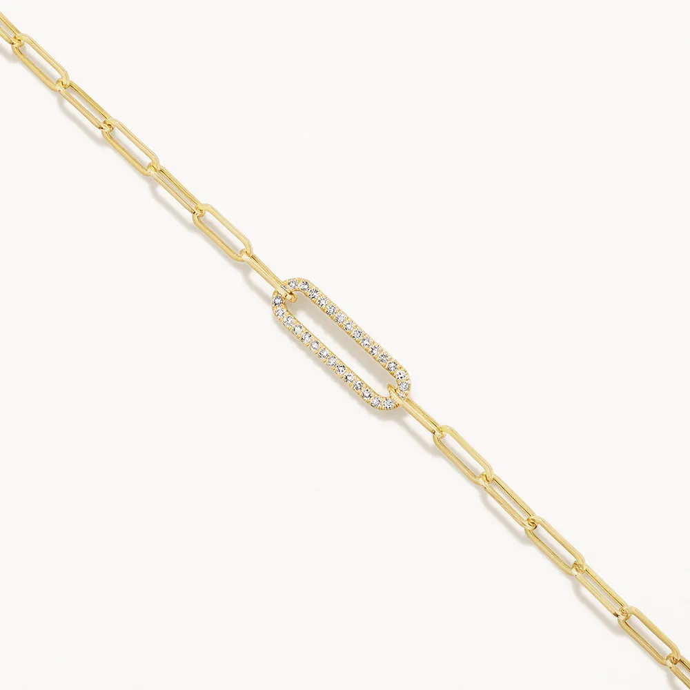 Diamond Paperclip Chain Bracelet in 10k Gold