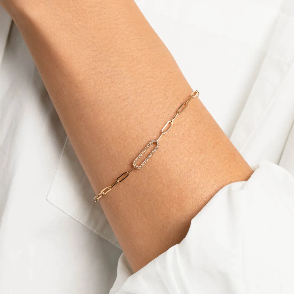 Diamond Paperclip Chain Bracelet in 10k Gold