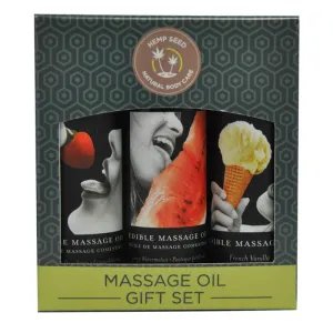 Earthly Body Edible Massage Oil Gift Set Strawberry, Vanilla, & Watermelon