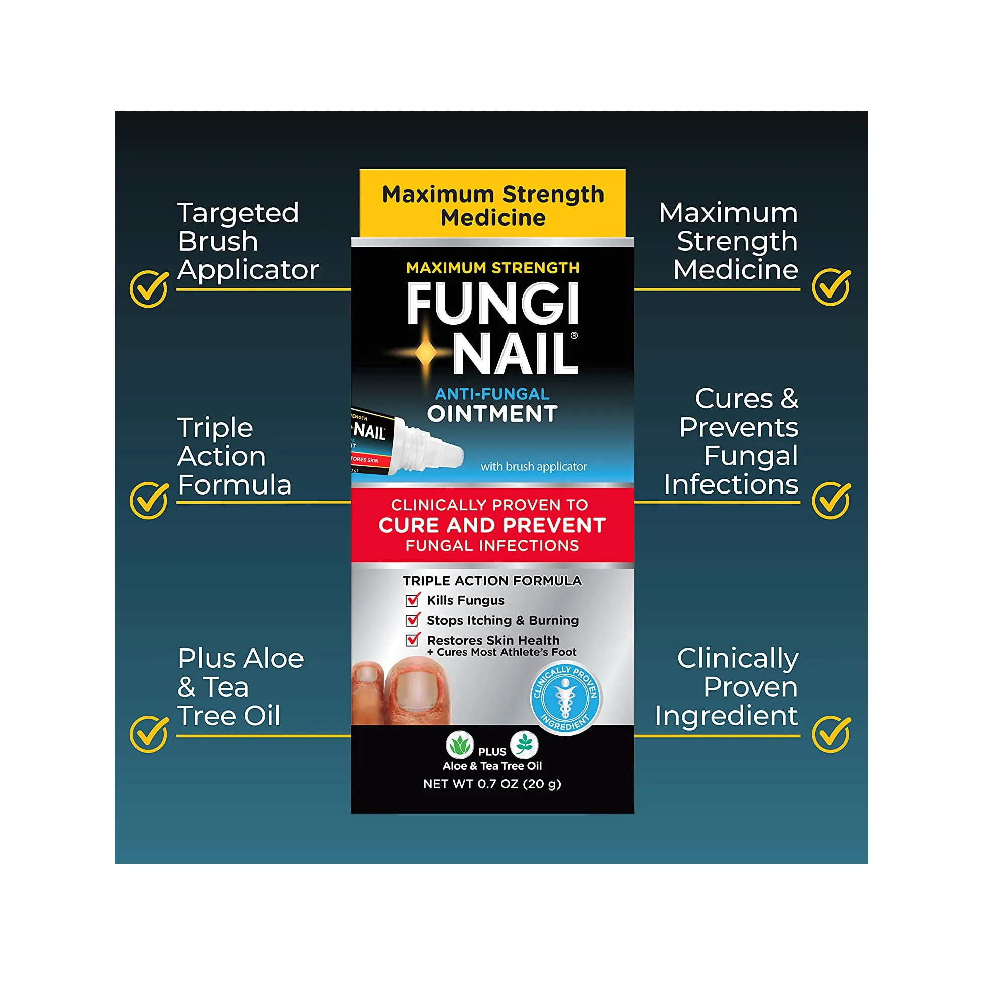 Fungi Nail Anti-Fungal Ointment Kills Fungus That Can Lead to Nail & Athlete’s Foot with Tolnaftate & Clinically Proven to Cure Infections Natural Color 0.7 Fl Oz