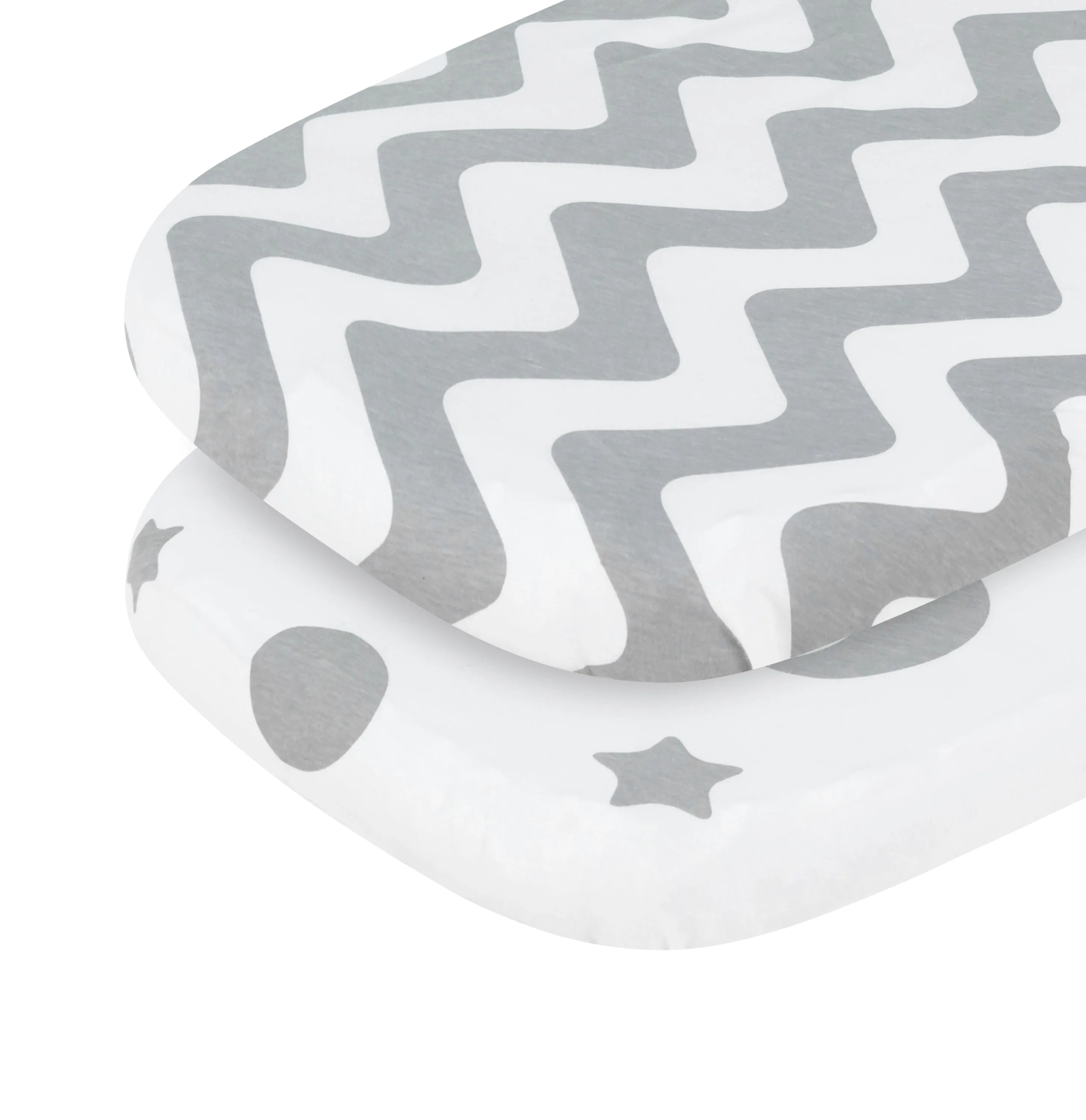 Gray/White Chevron & Moon Stars 2 Pack Bassinet Sheet Set