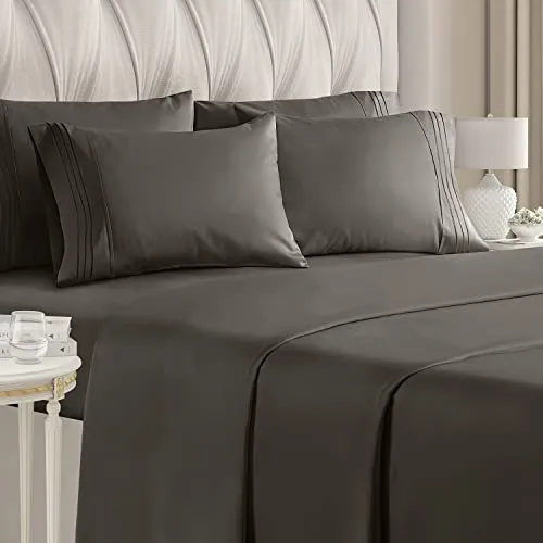 King 6 Piece Sheet Set - Breathable & Cooling Bed Sheets - Hotel Luxury Bed Sheets for Women, Men, Kids & Teens - Bedding w/ Deep Pockets & Easy Fit - Soft & Wrinkle Free - King Dark Grey Sheets