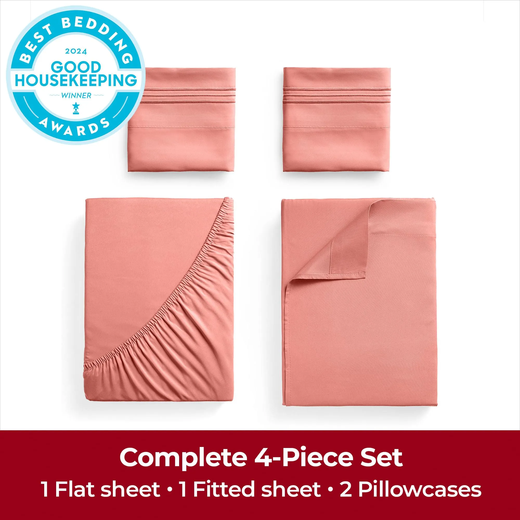 Mellanni Bed Sheet Set - Brushed Microfiber 1800 Bedding - Wrinkle, Fade, Stain Resistant - 4 Piece (for Extra Deep Mattresses, Queen, Coral)