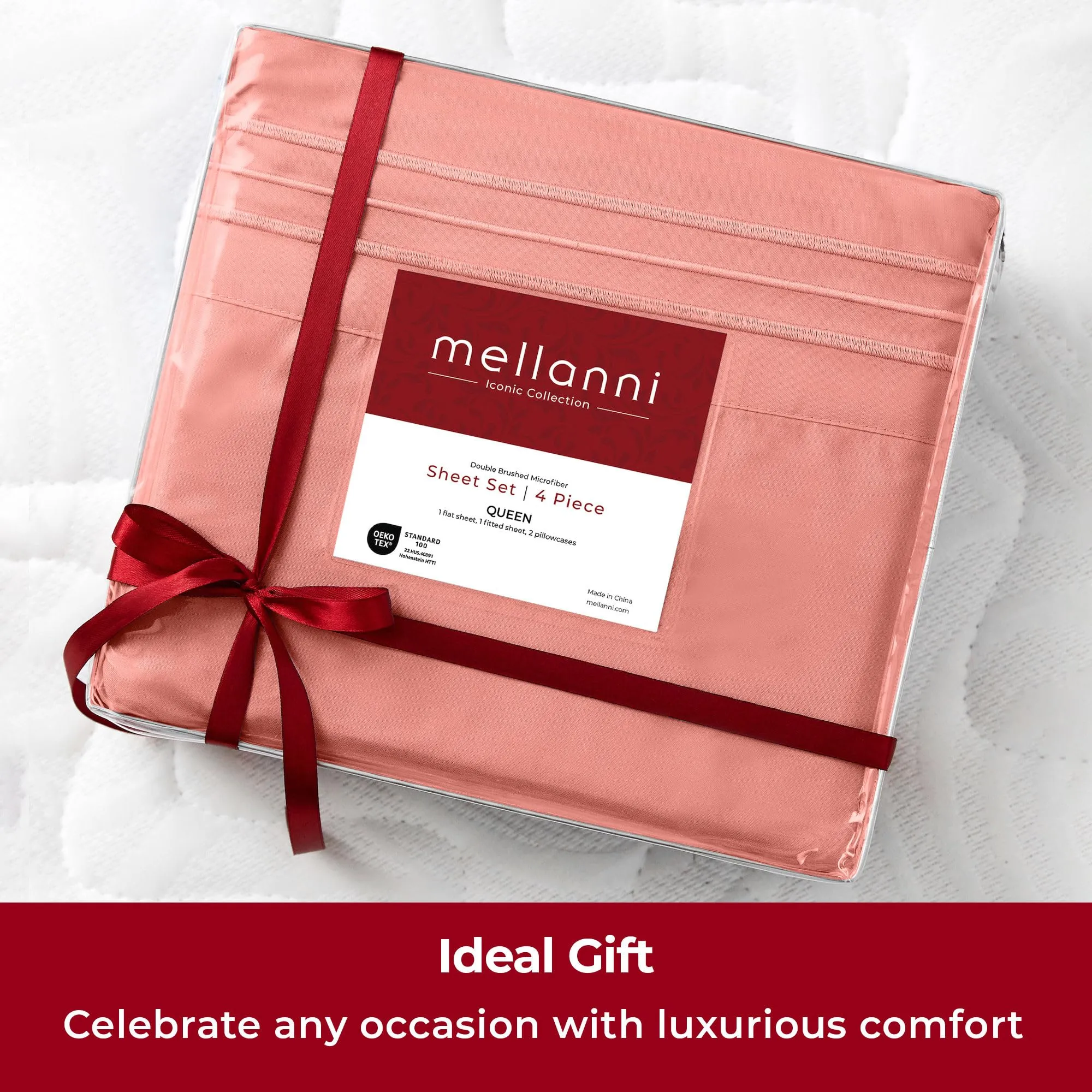 Mellanni Bed Sheet Set - Brushed Microfiber 1800 Bedding - Wrinkle, Fade, Stain Resistant - 4 Piece (for Extra Deep Mattresses, Queen, Coral)