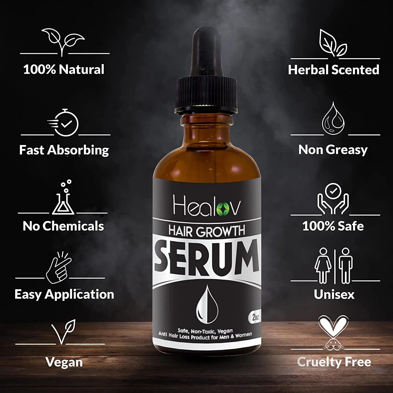 Natural Hair Growth Serum, 2 Oz – Intensive Fast Grow Blend of Essential Oils – Thickening, Strengthening Damage Repair Treatment for Thinning, Baldness – Safe, Nontoxic, Vegan anti Hair Loss Products for Men & Women