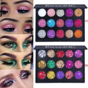 Natural Waterproof Glitter Eyeshadow Palette Shining Metals Powder Shimmer Pigments Kits 15 Colors