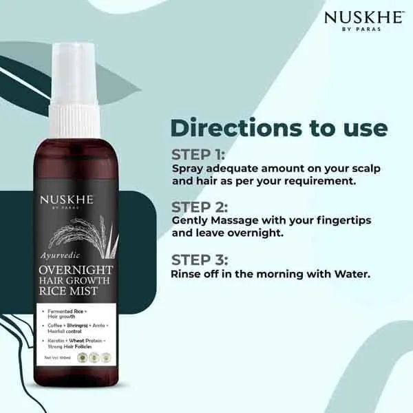 Nuskhe by Paras Ayurvedic Overnight Hair Growth Rice Mist for Extreme Hair Growth -100 ml. Fermented Rice Water combined with Coffee, Bhringraj and Amla| Reduce Hair Fall