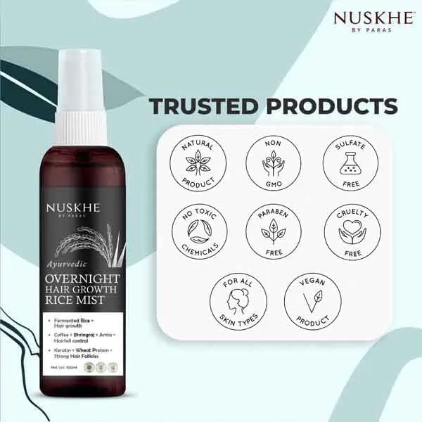 Nuskhe by Paras Ayurvedic Overnight Hair Growth Rice Mist for Extreme Hair Growth -100 ml. Fermented Rice Water combined with Coffee, Bhringraj and Amla| Reduce Hair Fall