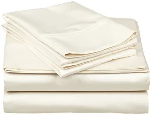 Rajlinen 4 PCs Bed Sheet Set Bland Durable Quality Genuine 500-Thread-Count (15" Pockets) Super Rich Egyptian Cotton (Queen, Ivory Solid)