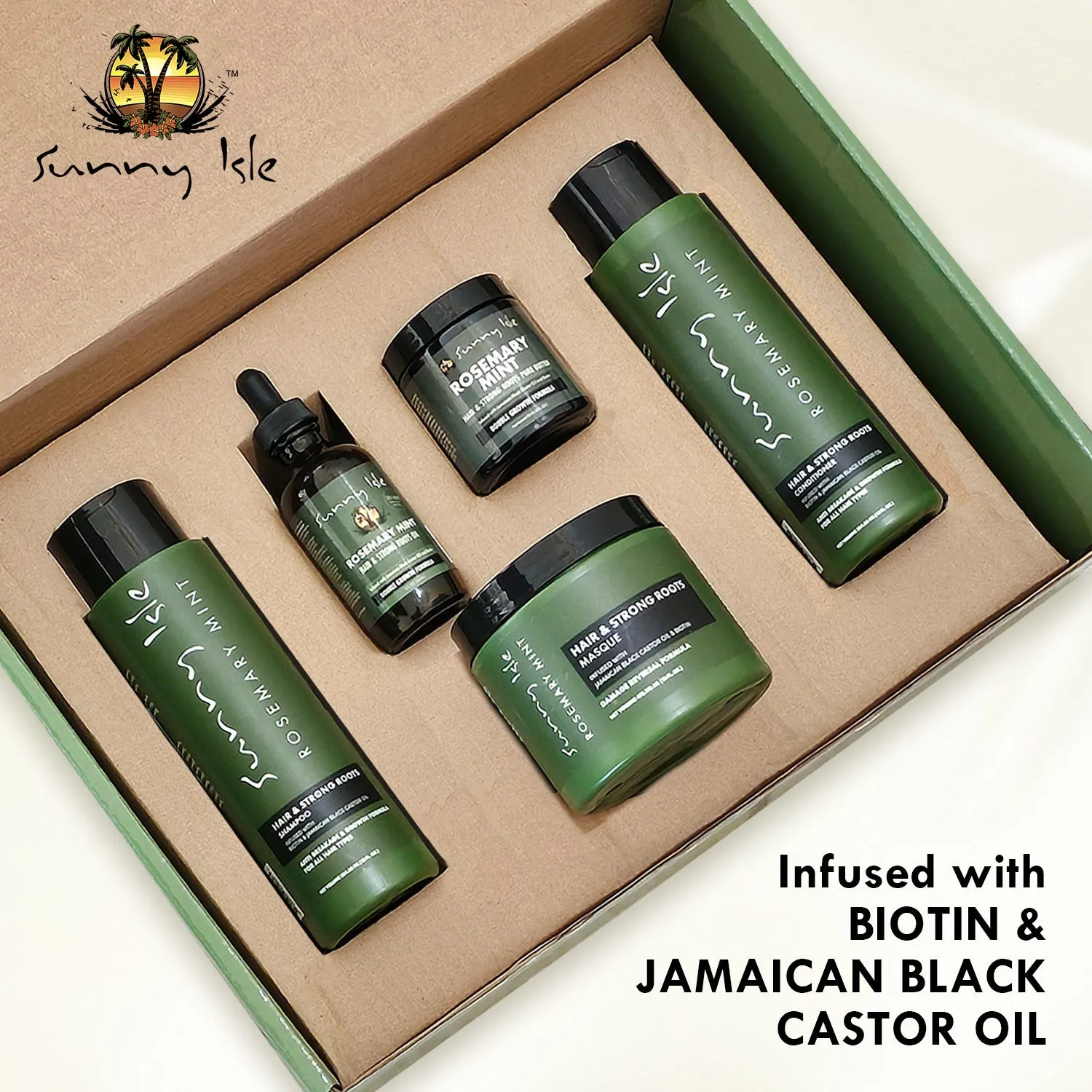 Sunny Isle Rosemary Mint Hair and Strong Roots 5-Piece Boxed Bundled Gift Set