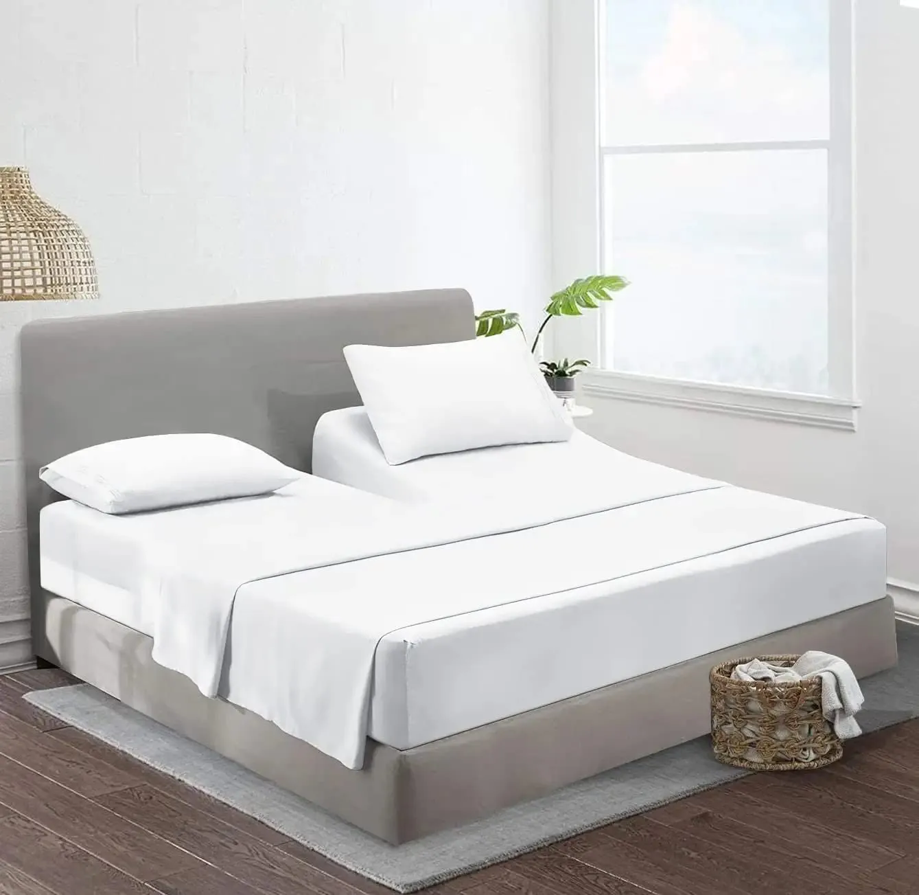 Top Split King Sheets Sets for Adjustable Bed-Sleep Number Sheets Split Top King-King 34" Top Split King Sheets -4 Pcs Set Split Top King Sheets 100% Giza Egyptian Cotton Upto15-18" Deep (White )