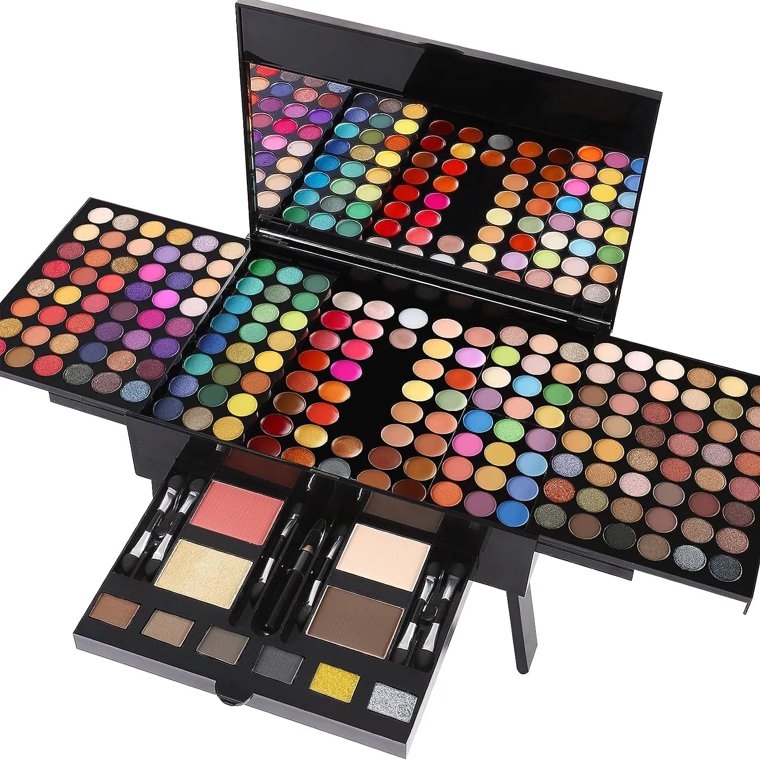 Vibrant Women's Makeup Palette - 190 Colors, Eyeshadows, Blushers, Eyebrow Powders & Mirror