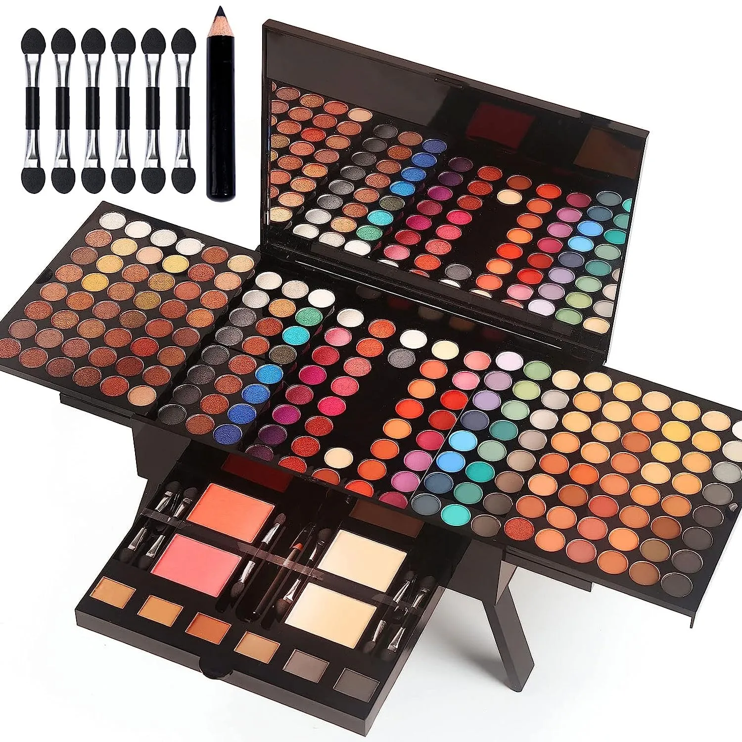 Vibrant Women's Makeup Palette - 190 Colors, Eyeshadows, Blushers, Eyebrow Powders & Mirror