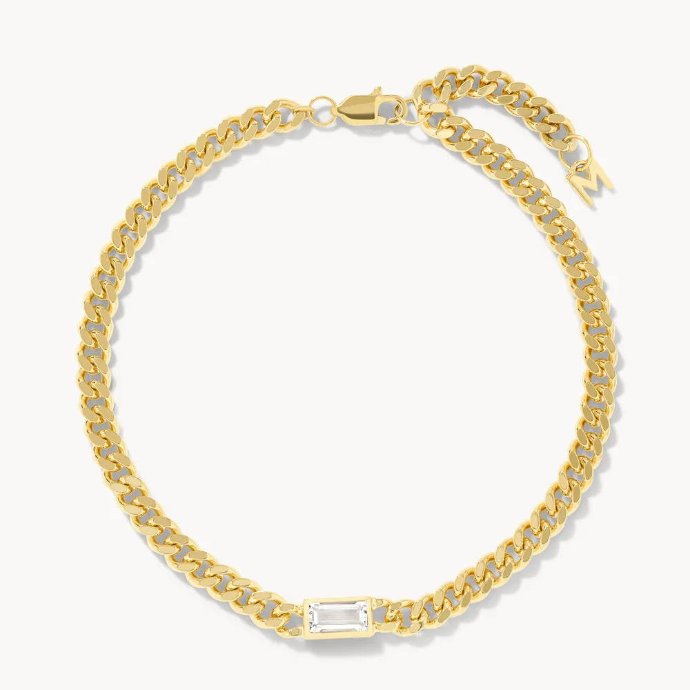 White Topaz Curb Chain Bracelet in Gold